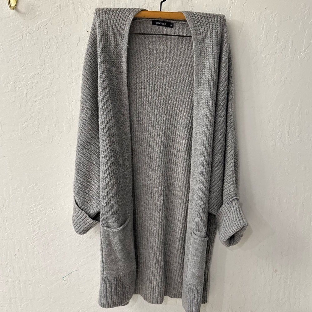 Luxverr Heather Gray Knit Cardigan Open Front Oversized Small - Picture 1 of 4